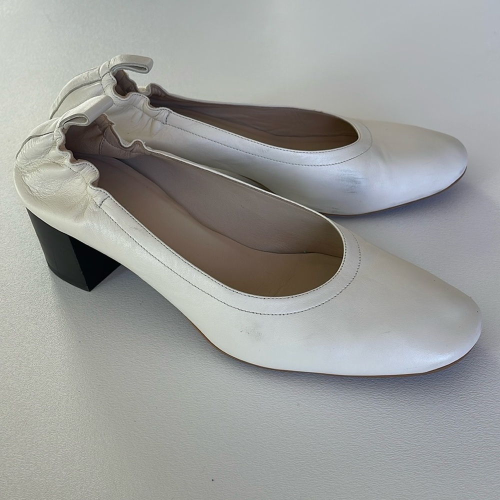Everlane White Leather Block Heel Shoes